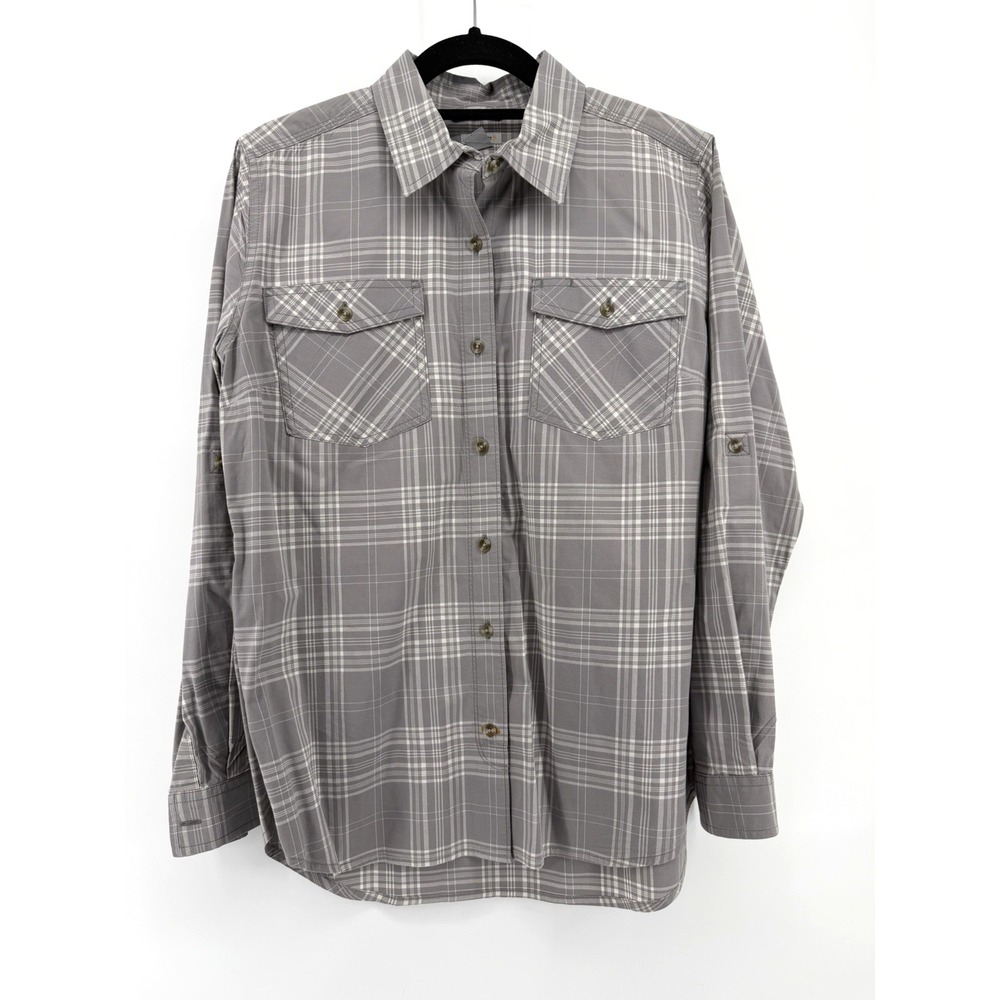 Carhartt Rugged Flex Shirt Womens M Gray Plaid Roll Sleeve Western Ranch